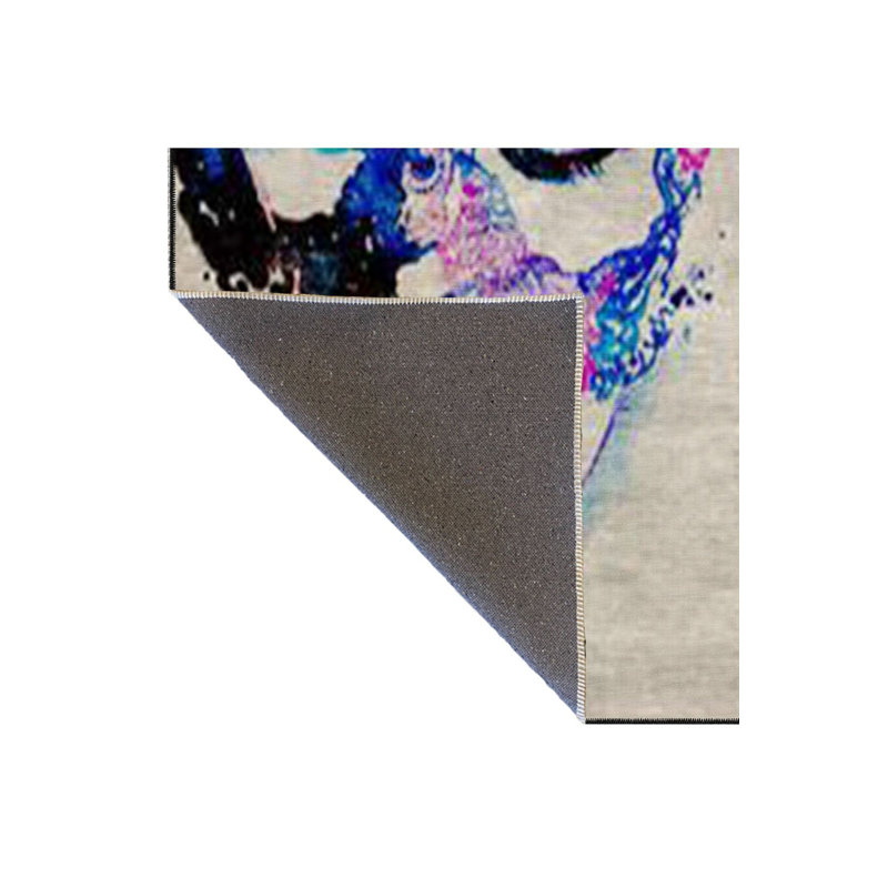 Tapis décoratif moderne bleu à motif lavable à la machine, Rectangle 3 pi 11 po x 5 pi 11 po