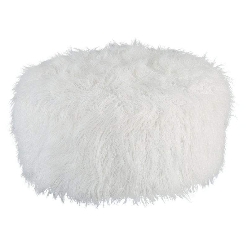 White Faux Fur Round Oversized Accent Ottoman