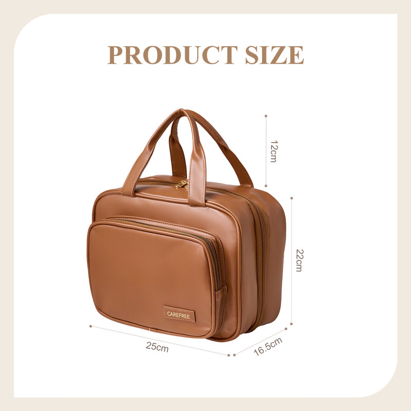 PU Leather；Polyester；PVC；Nylon Zipper Makeup Organiser, Caramel