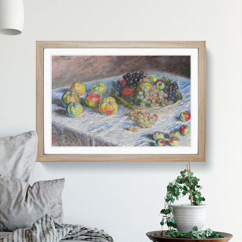 Apples and Grapes Vol.1 by Claude Monet - Picture Frame Painting, Oak Framed, 27cm H x 36cm W x 2cm D