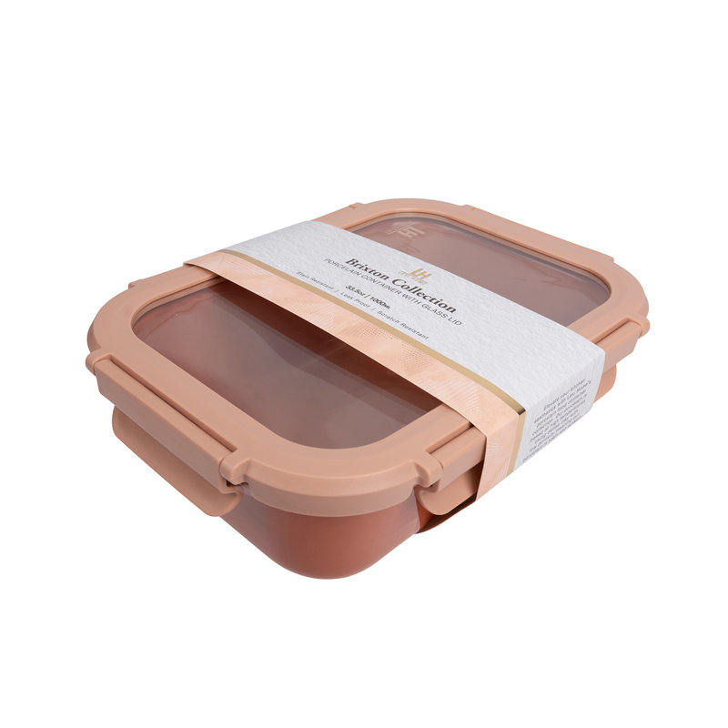 33,5 oz. Contenant alimentaire en céramique Brixton avec couvercle en verre, Terre cuite