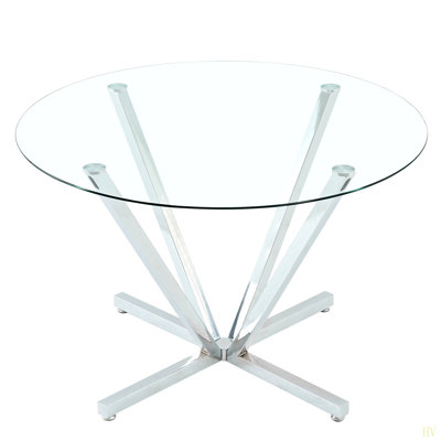 Table de salle à manger ronde de 45,27 po, table de salle à manger en verre trempé avec pieds en métal, table de salle à manger moderne pour la cuisine, le salon, assemblage facile