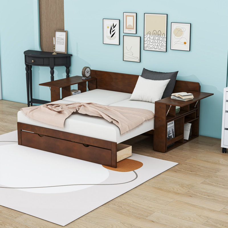 Wood Daybed with Removable Desk, Storage Drawers and Shelves, Full/Double, Espresso
