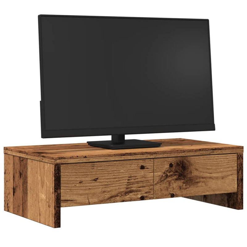 Barra Manufactured Wood Monitor Stand, Old Wood, 15cm H x 50cm W x 27cm D