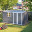 Remise de rangement extérieure 8 x 12 pi, grand rangement pour outils en métal avec cadre en aluminium et portes verrouillables, rangement pour pelouse de jardin, gris