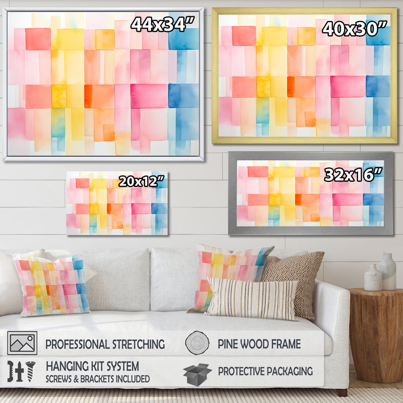 Paster Color Cubes Patterns III - art mural géométrique, H 24 po x l 32 po x P 1 po, Cadre flottant noir