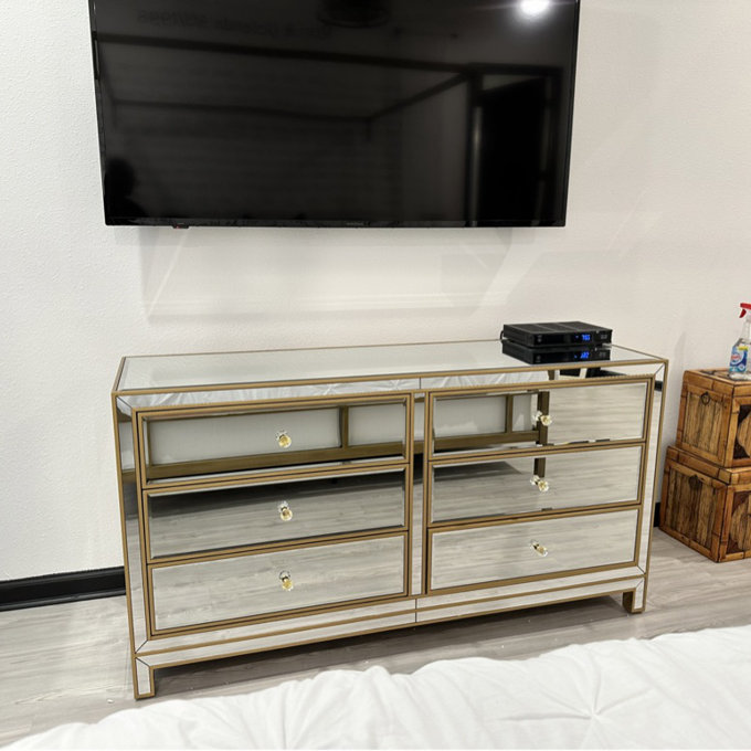 slim fit dress slacks Antique Gold 6-Drawer Dresser with Mirrored Detailing main image 0