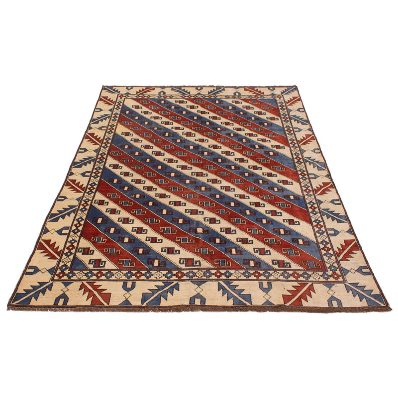 Tapis rectangulaire unique en laine 6 pi 11 po x 9 pi 8 po années 1990