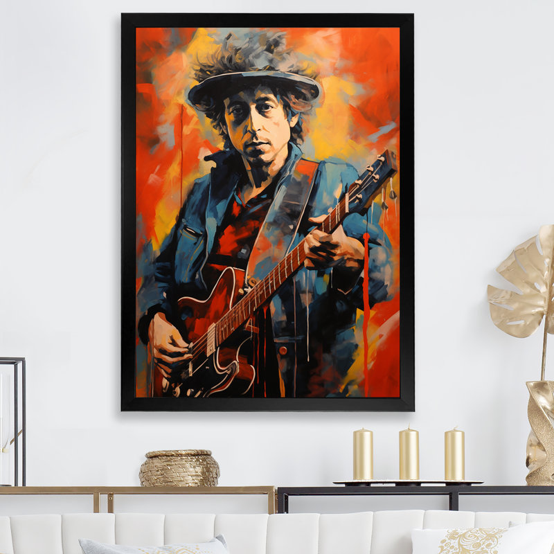 Dylan In Denim Portrait - Musician Wall Art Prints_105755, H 32 po x l 16 po x P 1 po, Cadre photo noir