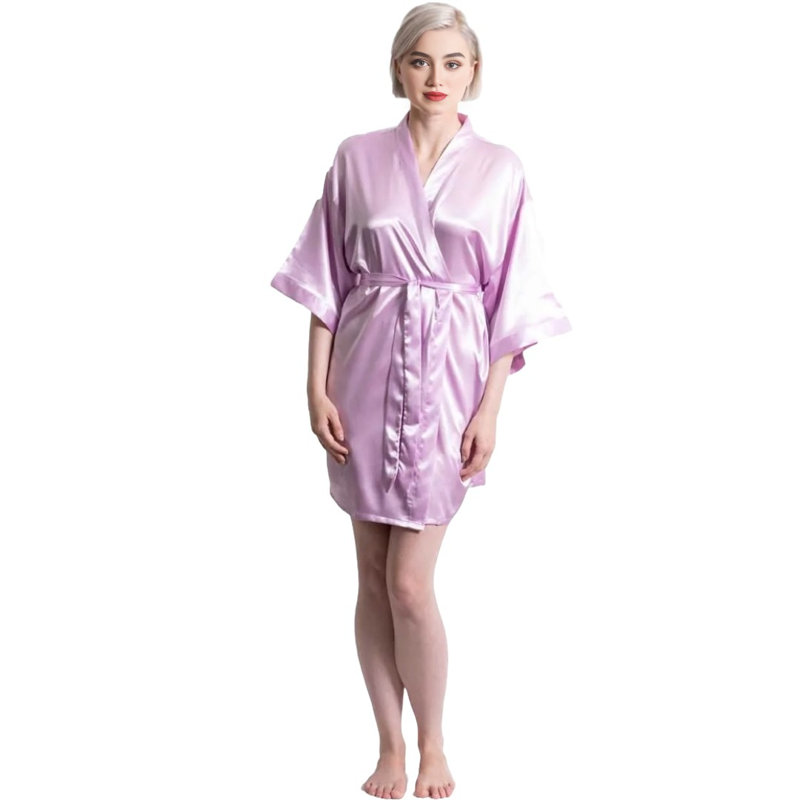 Peignoir en satin avec poches Quindy, Mauve, P / M