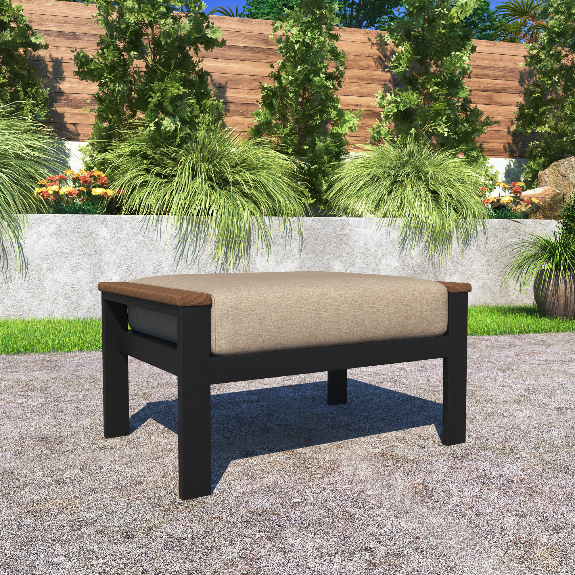  Townsend Indoor Outdoor Aluminum Ottoman with Sunbrella® Cushion, Cast Ash Sunbrella® Plainweave