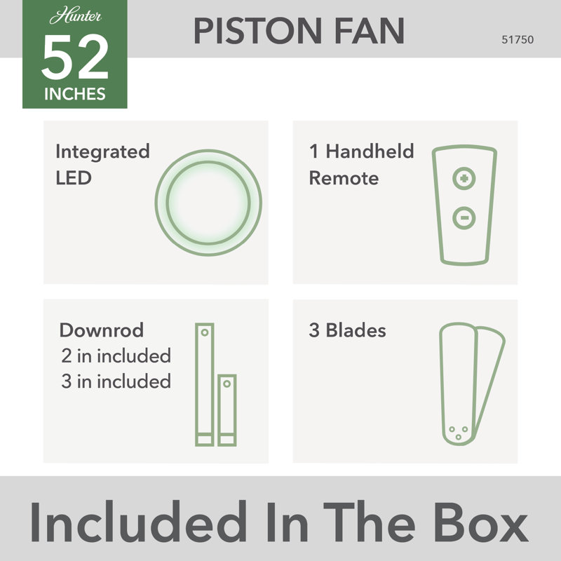 52'' Piston 3 -Blade Outdoor Standard Ceiling Fan with Remote Control and Light Kit Included, White