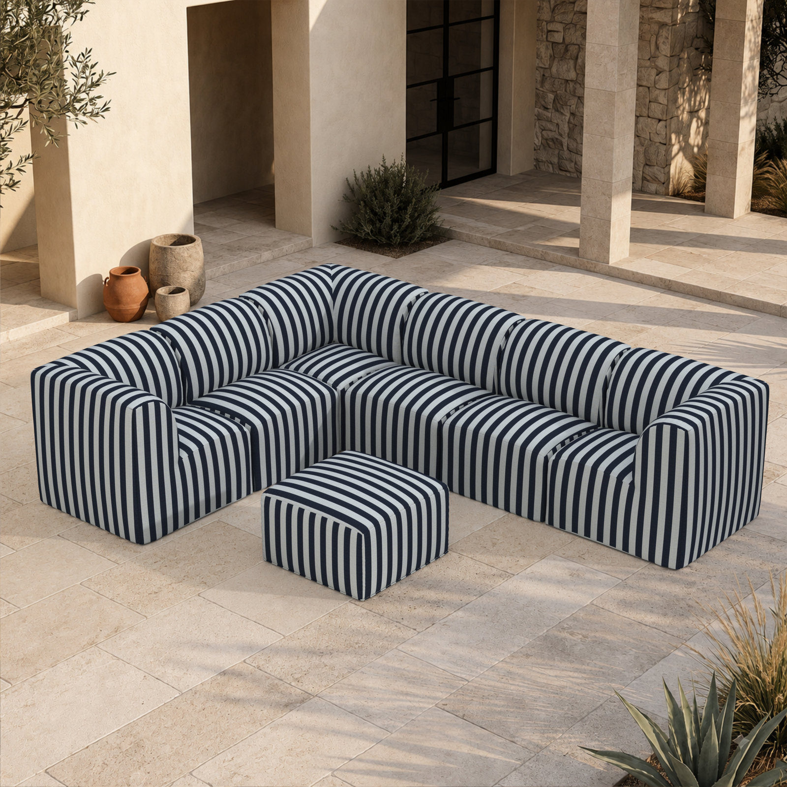 Praia 124" Sunbrella® Patio Sectional, Expressive Mist