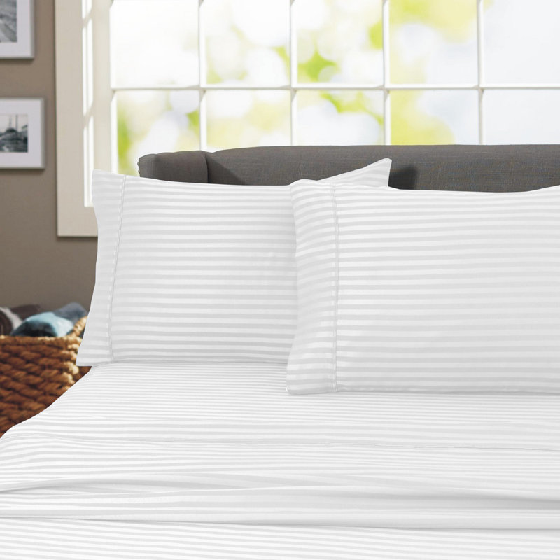 Hotel London Egyptian Cotton Striped Sheet Set, White, Twin Sheet Set with 1 Pillowcase