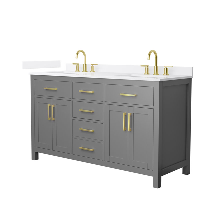 Beckett 60" Freestanding Double Bathroom Vanity with Quartz Top, Brushed Gold, White Quartz, Dark Gray