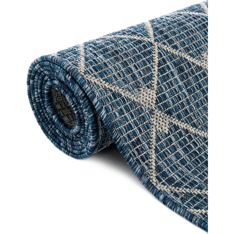 Tapis bleu sarcelle intérieur / extérieur à motif tissé à la main Southbrook Innnsbrook, Octogone 7 pi 1 po x 7 pi 1 po