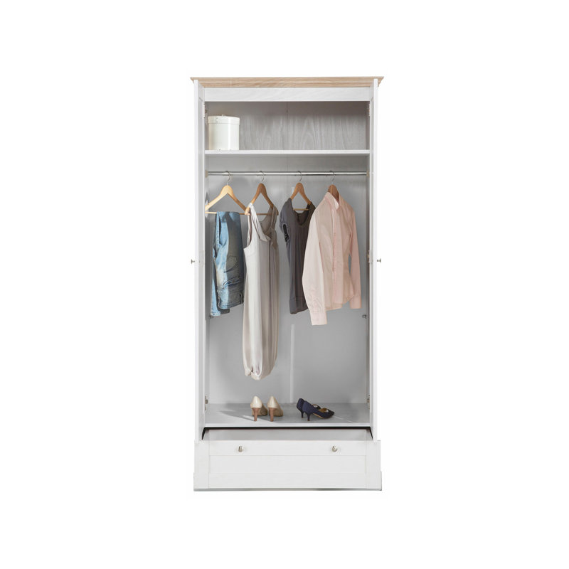 Rawls 2 Door Manufactured Wood Wardrobe, White/Oak