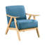Fauteuil d'appoint confortable avec tissu bleu et base en bois massif avec dossier rembourré en bois d'hévéa naturel-250876974