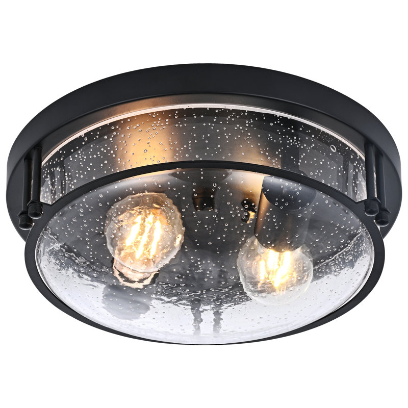 Plafonnier encastré 12 lumières à 2 lumières 12 po, verre bullé et boîtier en métal noir mat