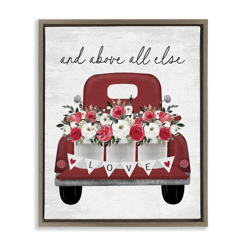 «Love Above All Else», art mural encadré sur toile flottante par lettré et doublé, Cadre flottant orme Montalcino