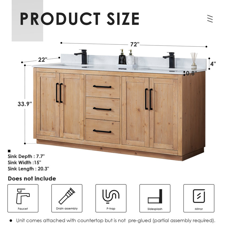 Meuble-lavabo double 72 po avec miroir Cicero