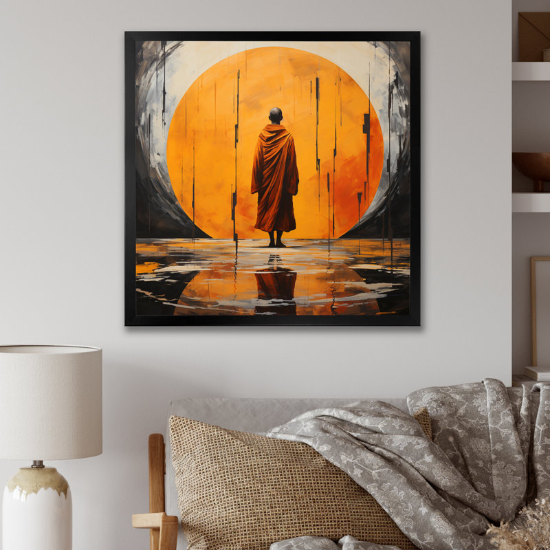 Minimalisme, bouddhisme orange gourou V, H 30 po x l 30 po x P 1 po, Cadre simple noir