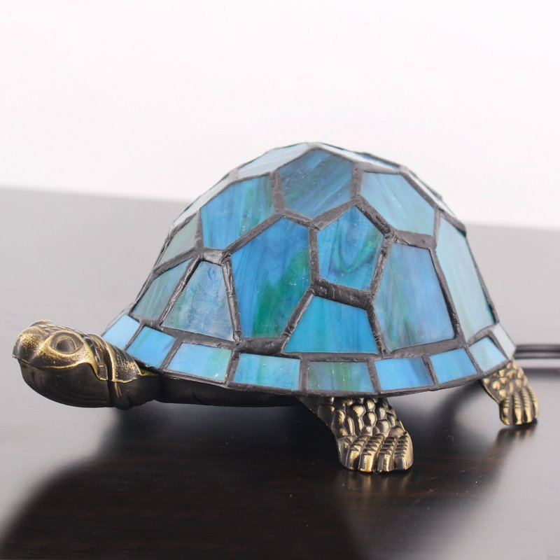 Petite lampe de table tortue en verre teinté Tiffany, Bleu mer