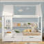 Lits avec tiroirs de rangement et fenêtre, structure de lit plateforme en bois massif avec tablettes, pour enfants, sans sommier et conception enfantine-60490966-60490961