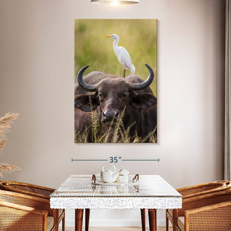 Brampt Cattle Egret And Buffalo, 51" H x 34" W
