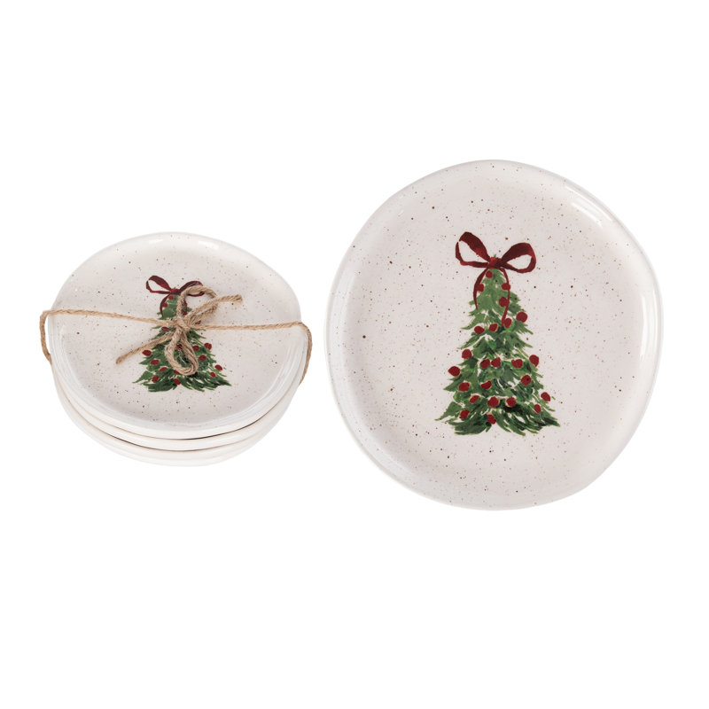 Ensemble de 4 assiettes décoratives en céramique pour arbre de Noël - assiettes colorées pour les repas et les apéritifs pour Noël