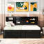 Lit de jour simple en métal noir avec lit gigogne, espace de rangement, hublots, rangement énergique, cadre de lit vif