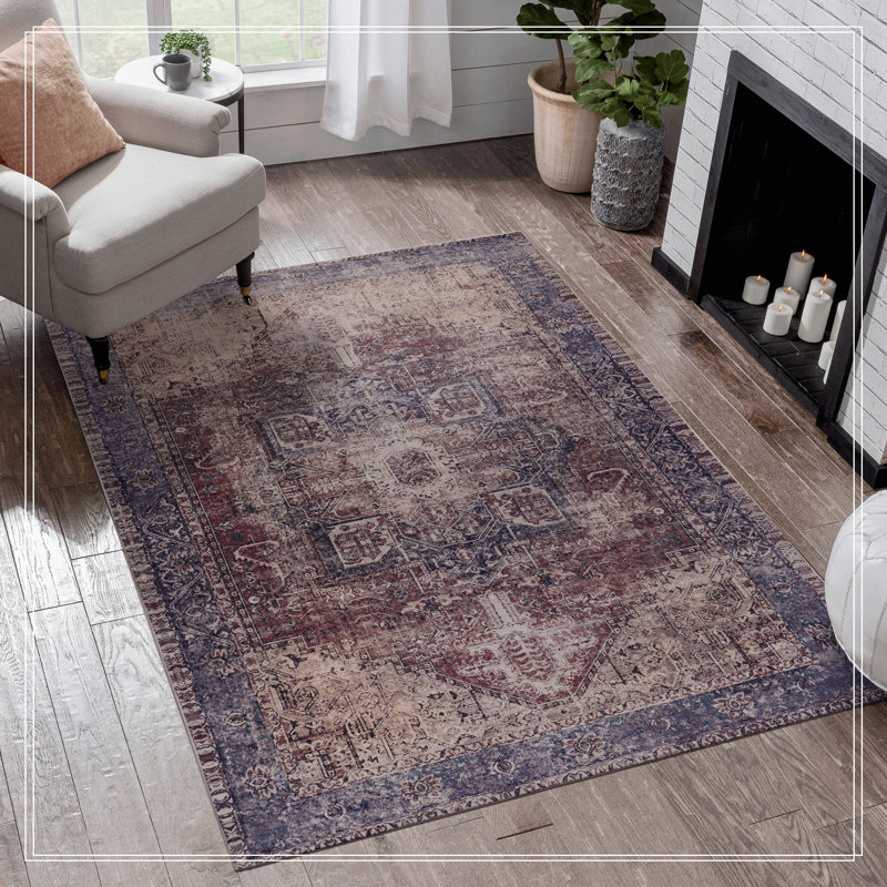 Area Rug Washable Rug, Low-Pile, Non-Slip, Non-Shedding, Foldable, Kid & Pet Friendly - Area Rugs For Living Room, Bedroom, Kitchen, Dining Room Rug - Perfect Gifts, (Burgundy)