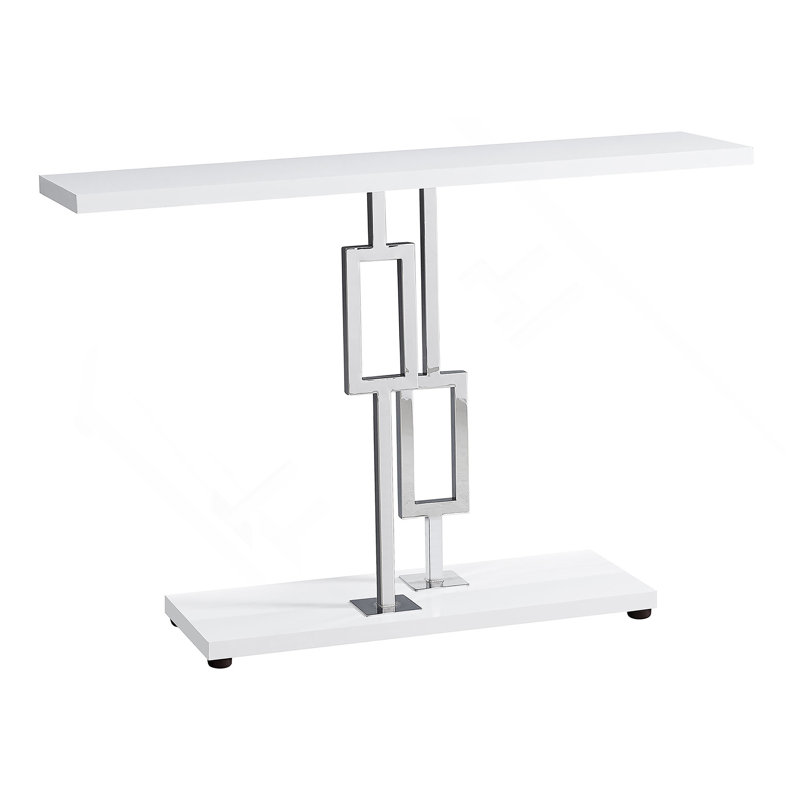 Accent Table, Console, Entryway, Narrow, Sofa, Glossy White Laminate, Chrome Metal