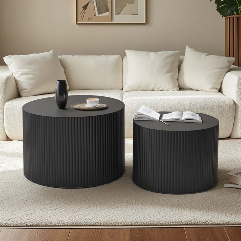 Ensemble de 2 tables basses gigognes Wave Stripe, Noir