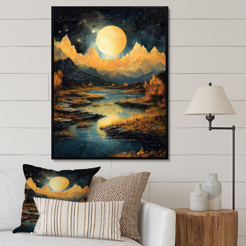 «Blue Bold Mountain - Lakes & Rivers», reproduction d'art mural, H 32 po x l 24 po x P 1 po, Cadre flottant noir