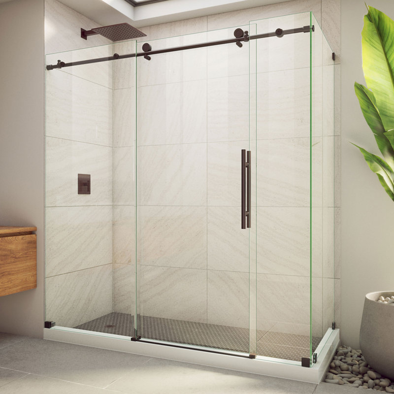 Cabine de douche rectangulaire coulissante sans cadre l 72,38 po x P 34,5 po x H 76 po, Bronze huilé