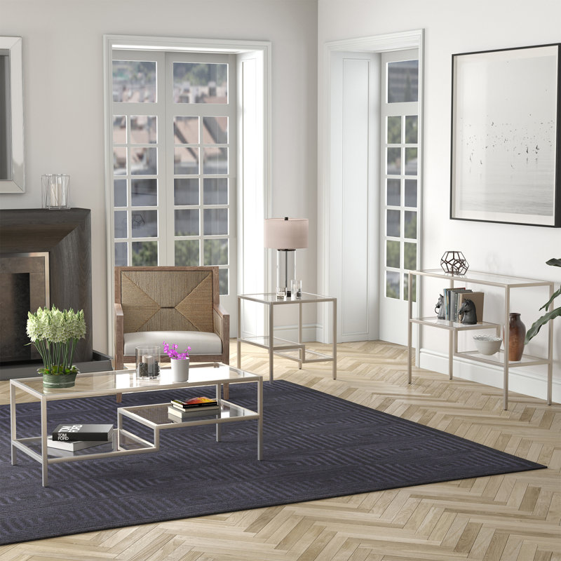 Table basse rectangulaire en nickel satiné de 45 po de largeur Lovett, Nickel satiné, H 17 po x L 45 po x l 20 po