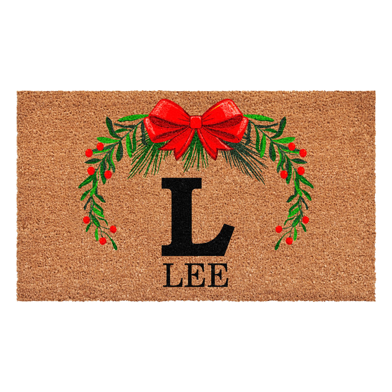 Paillasson couronne de Noël personnalisé, lettre L, L 17 po x L 29 po