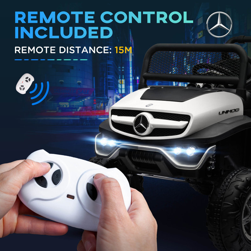 White Mercedes-Benz Unimog 12V Battery Powered Ride-On Truck