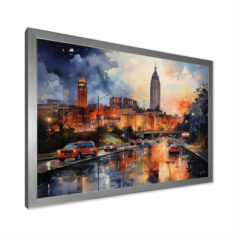 Atlanta Harmony At Night sur impression sur toile, H 30 po x l 40 po x P 1,5 po, Cadre photo argenté