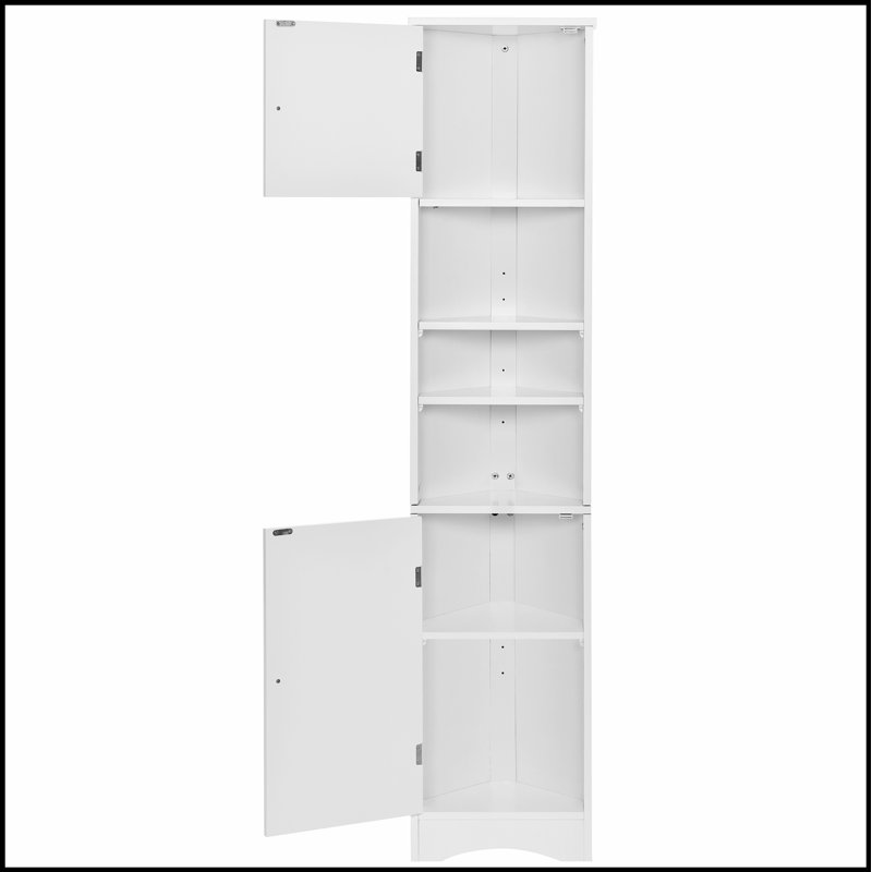 Grande armoire de coin avec deux portes, des tablettes réglables et une tablette ouverte pour économiser de l'espace