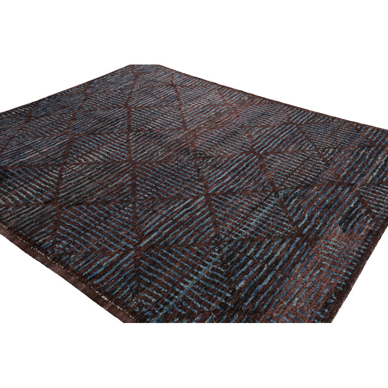 Moroccan Hand Knotted Wool Geometric Area Rug, Rectangle 10' x 14'