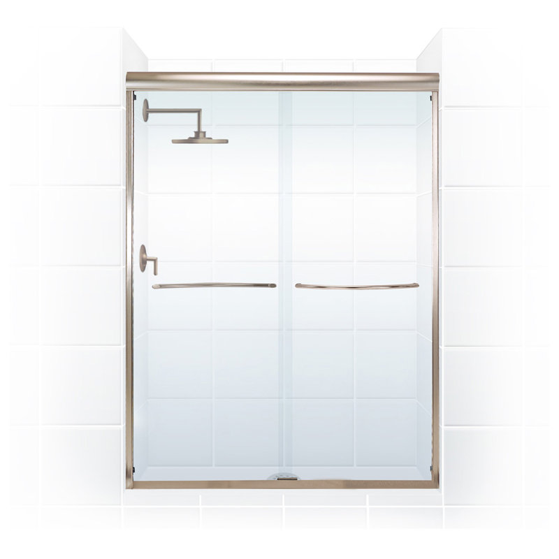 Porte de douche coulissante sans cadre 60 po x 76 po Paragon Series, Nickel brossé