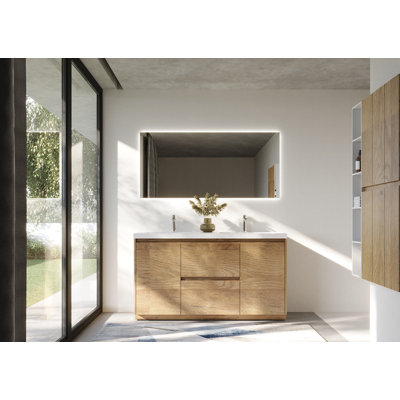 59 In. W X 19-5/8 In. D Freestanding Vanity With Resin Composite Vanity Top