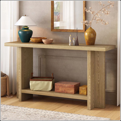 Vintage-Inspired Ash Wood Veneer Console Table with T-Leg Design, Perfect for Entryways and Living Rooms by Latitude Run