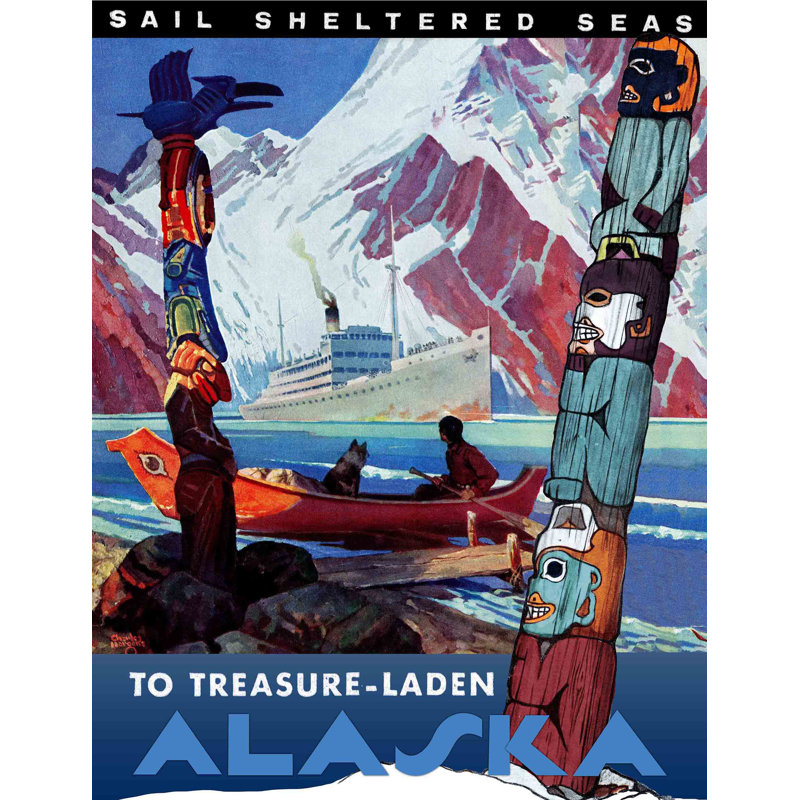 «To Treasure Laden Alaska», publicité rétro sur toile tendue, H 52 po x l 40 po x P 1,5 po