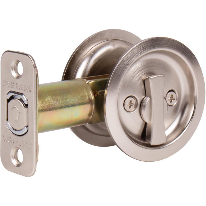 Round Pocket Door Lock, Satin Nickel