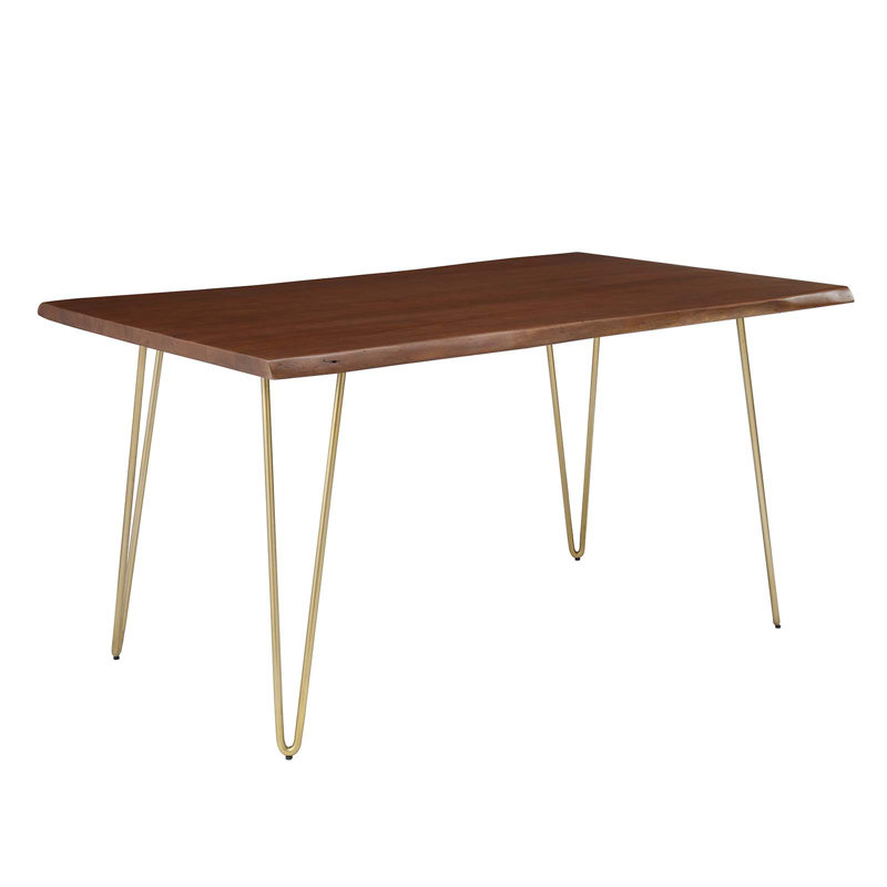 Modway Ardour 60" Live Edge Acacia Wood Rectangular Dining Table, Gold