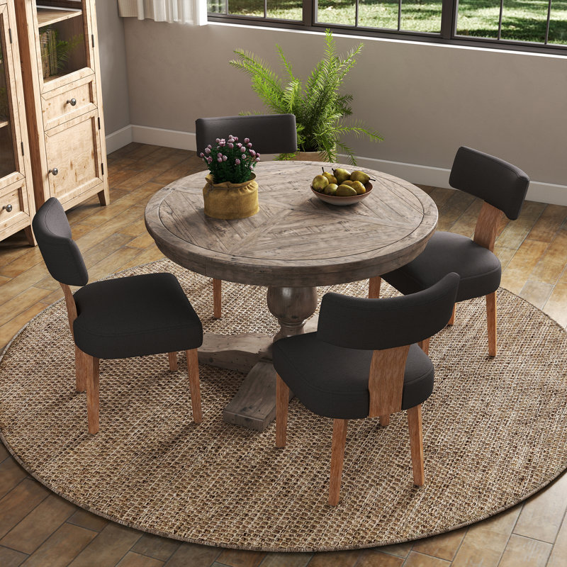 5-Piece Dining Set Mid-Century Modern Wooden Table & Upholstered Chair Set For Home, Kitchen, Dining Room, Coffee