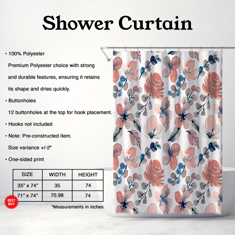 Rideau de douche standard 1 pièce Rustic Bloom, H 74 po x l 71 po